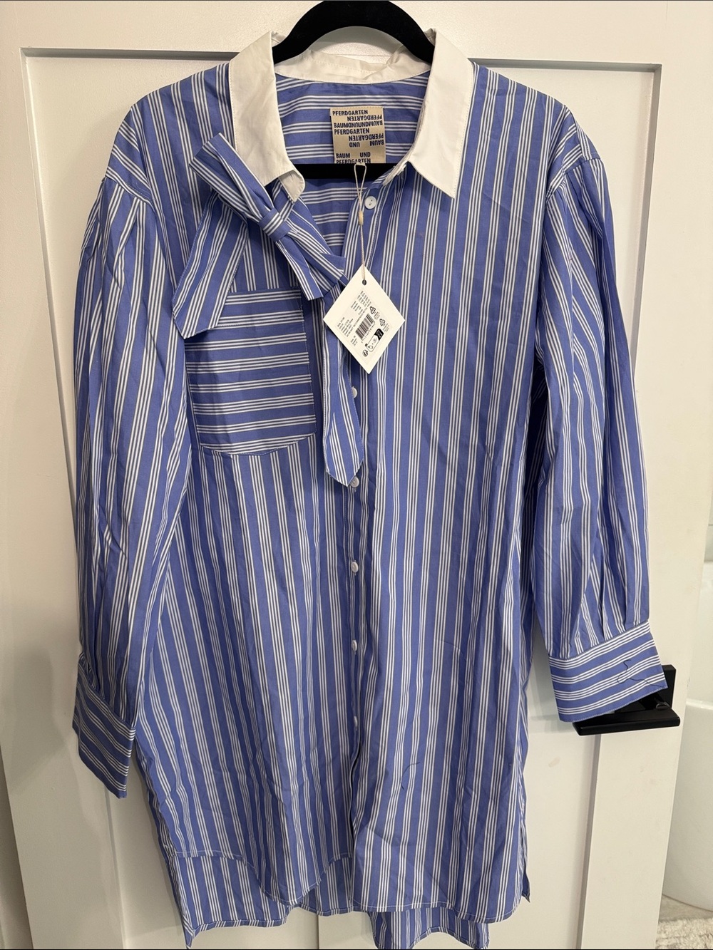 Baum Und Pferdgarten Striped Tie-Neck Button Down Shirt Dress